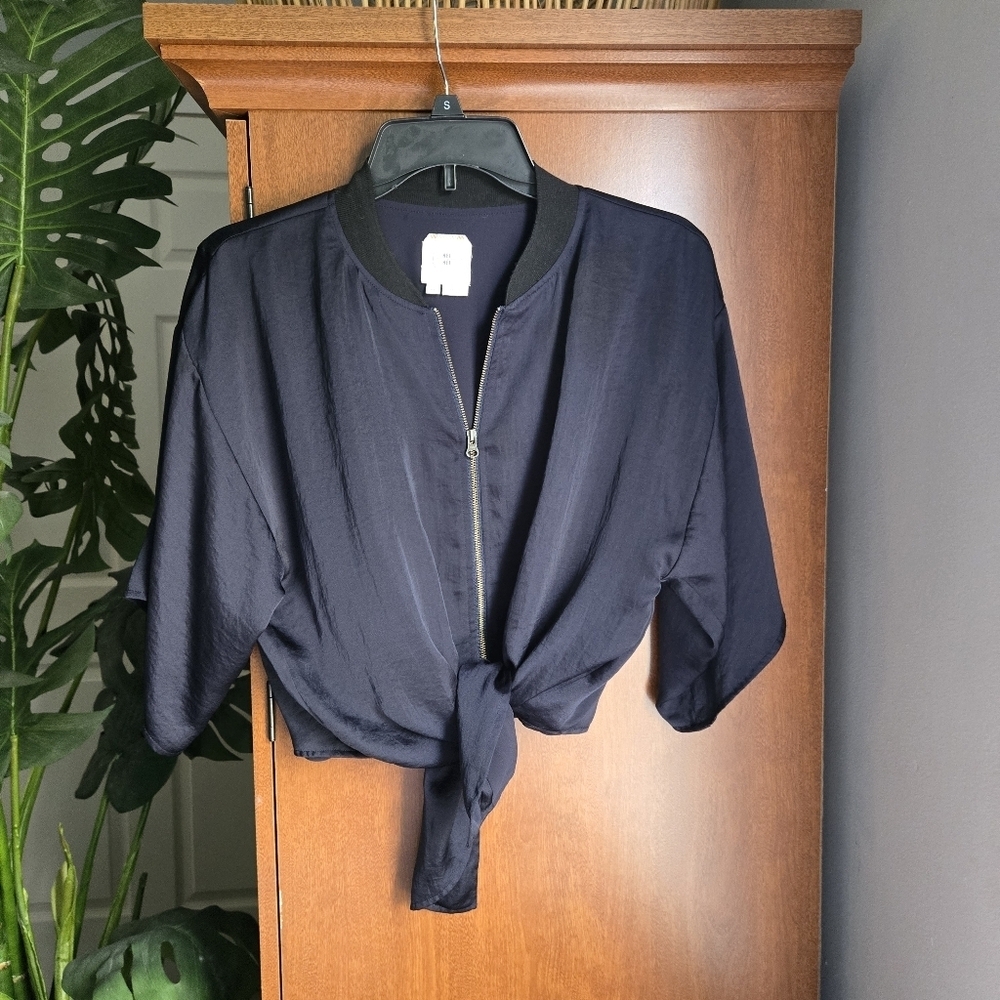 Hei Hei Navy Blue Tie Front Zipper Close Top